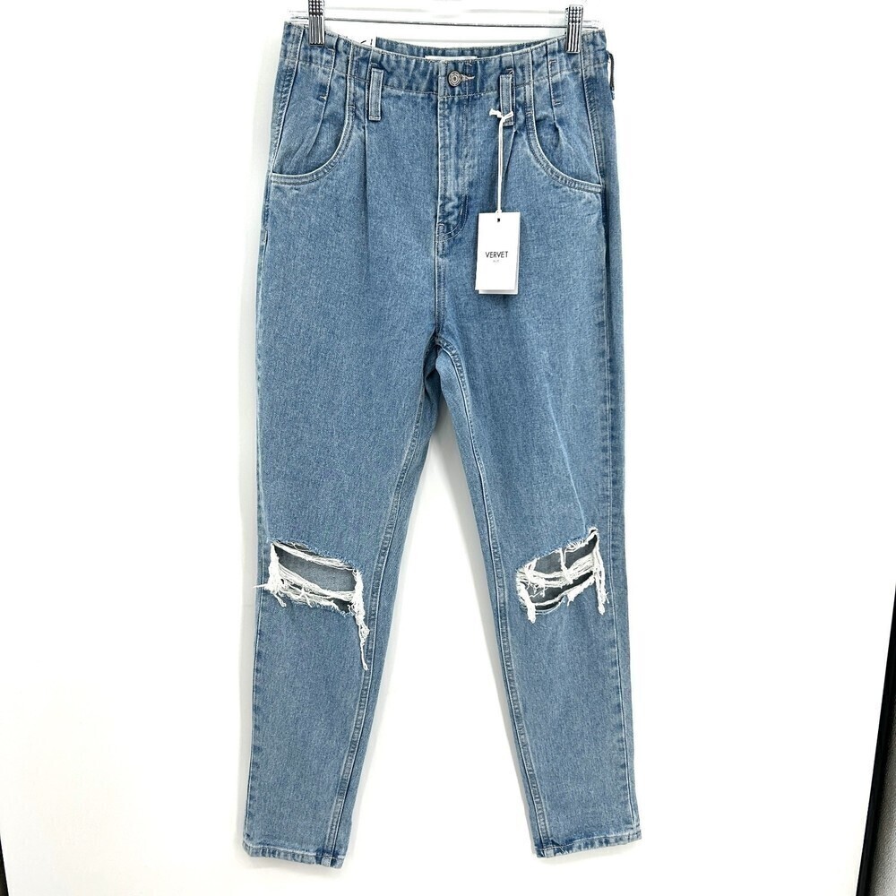 NWT VERVET Emma Mom Jeans High Rise 100% Cotton Distressed Jeans Size 27